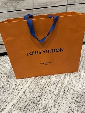 Louis Vuitton Orange Medium Shopping Bag with Royal Blue Handles & Card Included